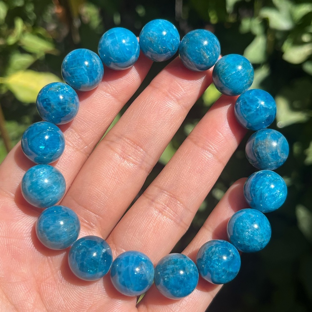 12.8mm stretchable flash blue apatite bracelet‎
